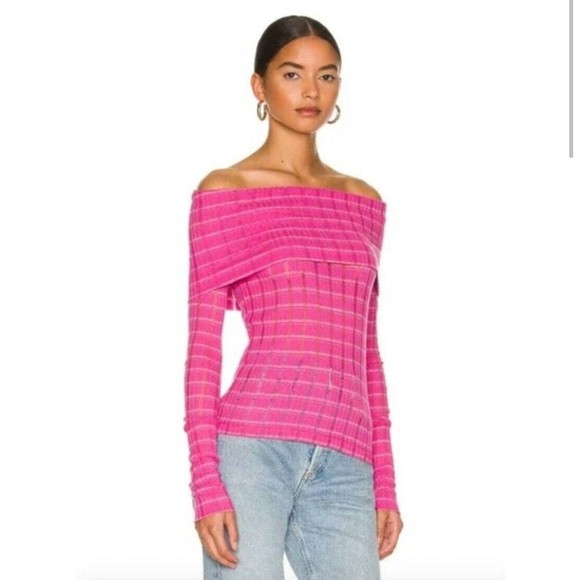 NWT Free People S Snowbunny Girlfriend Ribbed LS Fuchsia Fizz Combo - Picture 3 of 12